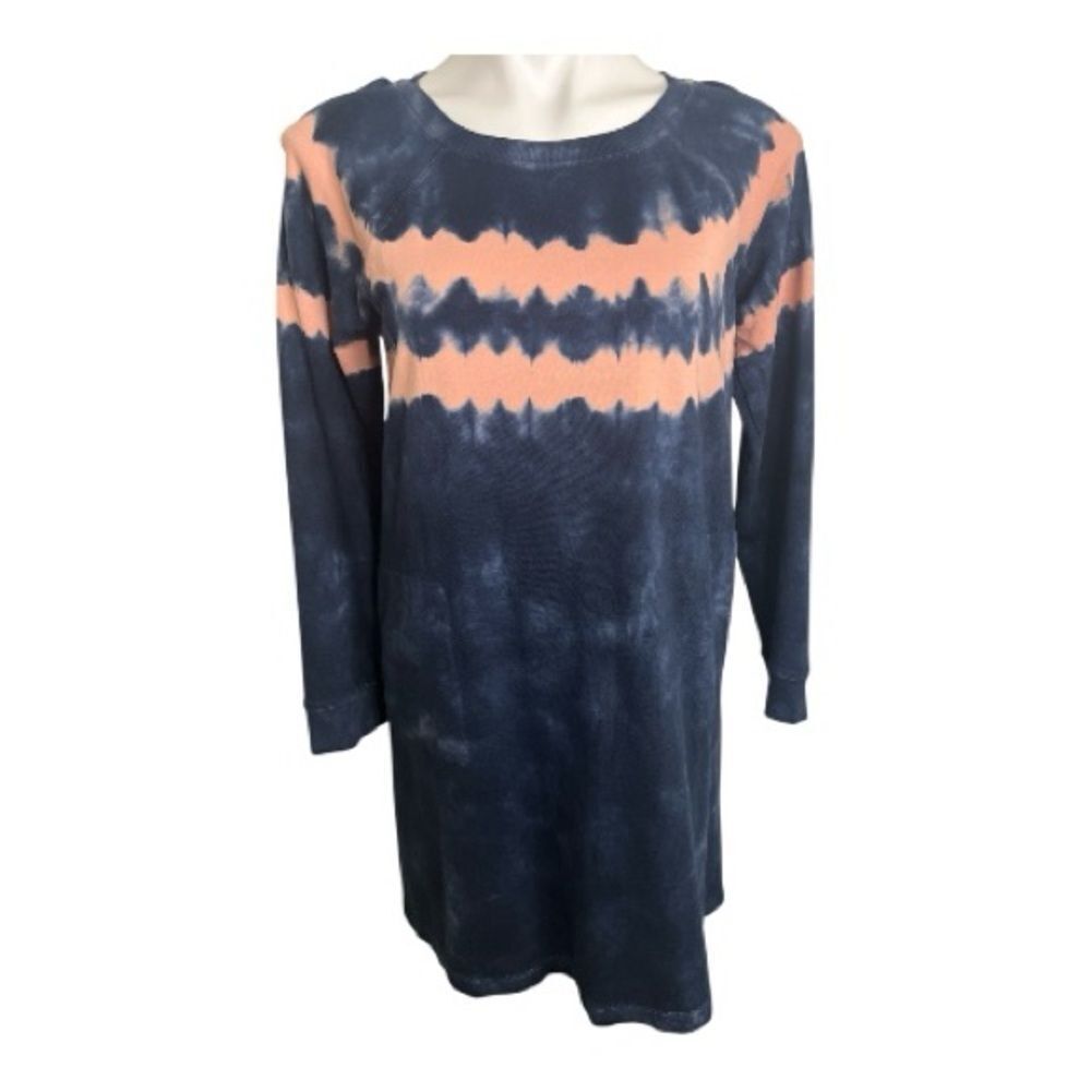 J. Jill Navy and Peach Long Sleeve Tie Dye Crewneck Sweatshirt Petite Dress